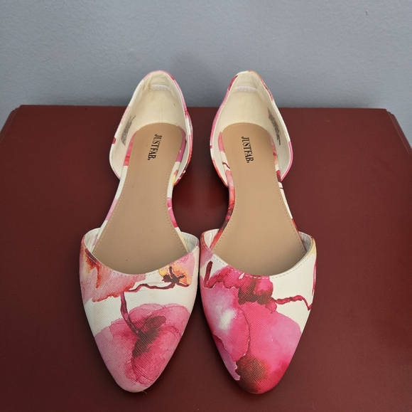 Just Fab Steal The Show Pink Floral Faux Leather D'Orsay Flats 7.5 (Runs Big) - Picture 3 of 12